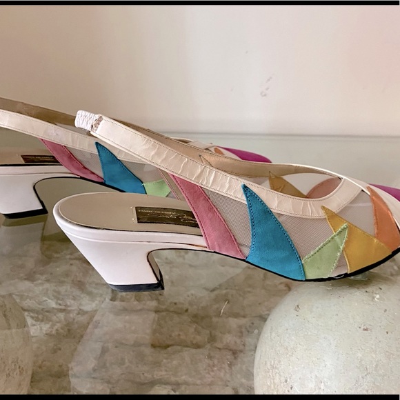 Vintage Italian Pieced Suede Slingback Heels - Picture 6 of 8